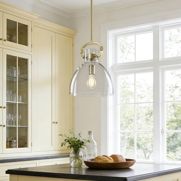 TinHon Brushed Gold Clear Glass Pendant Light for Kitchen Island