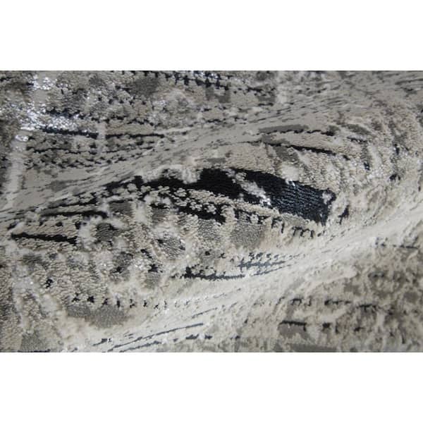 2 X 8 Gray, Ivory Floral Runner Rug