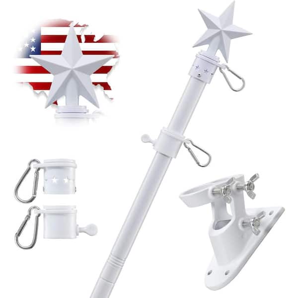 ITOPFOX 6 ft. Metal Telescoping Flagpole with 4 ft. x 6 ft. Flag Pole for Residential with Holder Bracket in White Finish