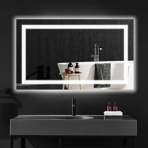 UPIKER Modern 40 in. W x 24 in. H Small Rectangular Frameless Anti-Fog Wall Mounted Bathroom Vanity Mirror in Silver