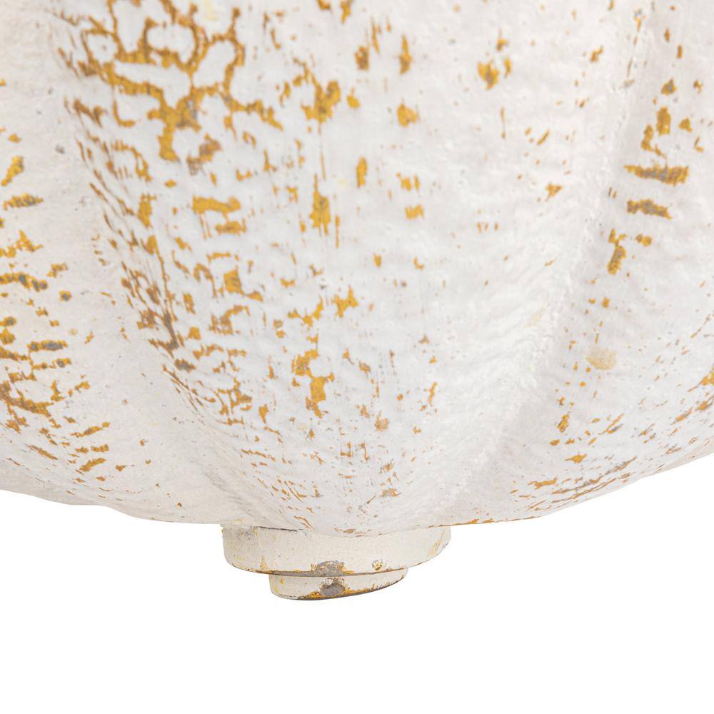 Distressed White Metal Wall-Mounted Planter with Gold Accents