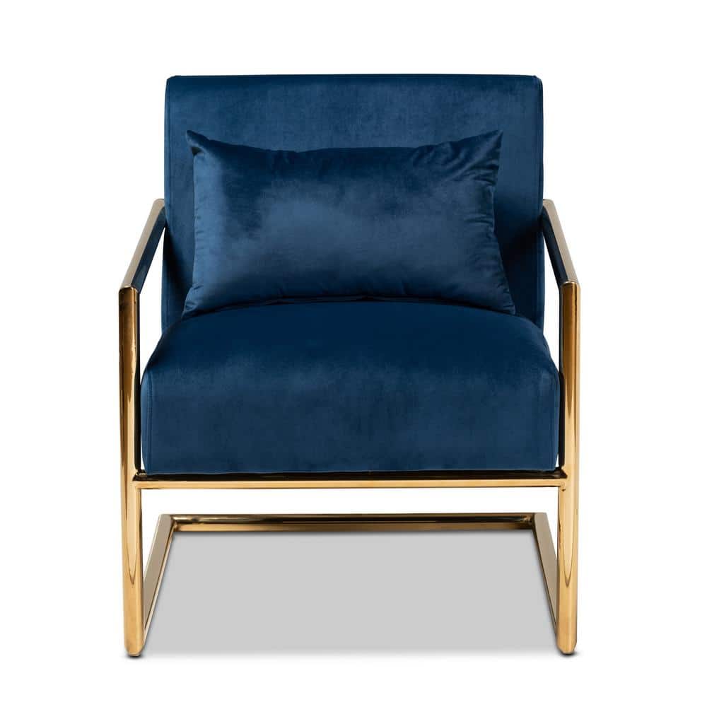 Mira 28" Navy Blue Velvet and Gold Metal Accent Chair