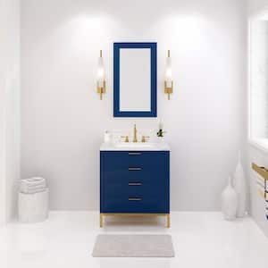 Bristol 30 in. W x 21.5 in. D Vanity in Monarch Blue with Marble Top in White with White Basin