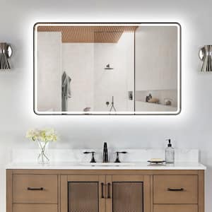 Viaggi 48 in. W x 30 in. H Medium Rectangular Aluminum Framed LED Lighting Wall Bathroom Vanity Mirror in Matt Black
