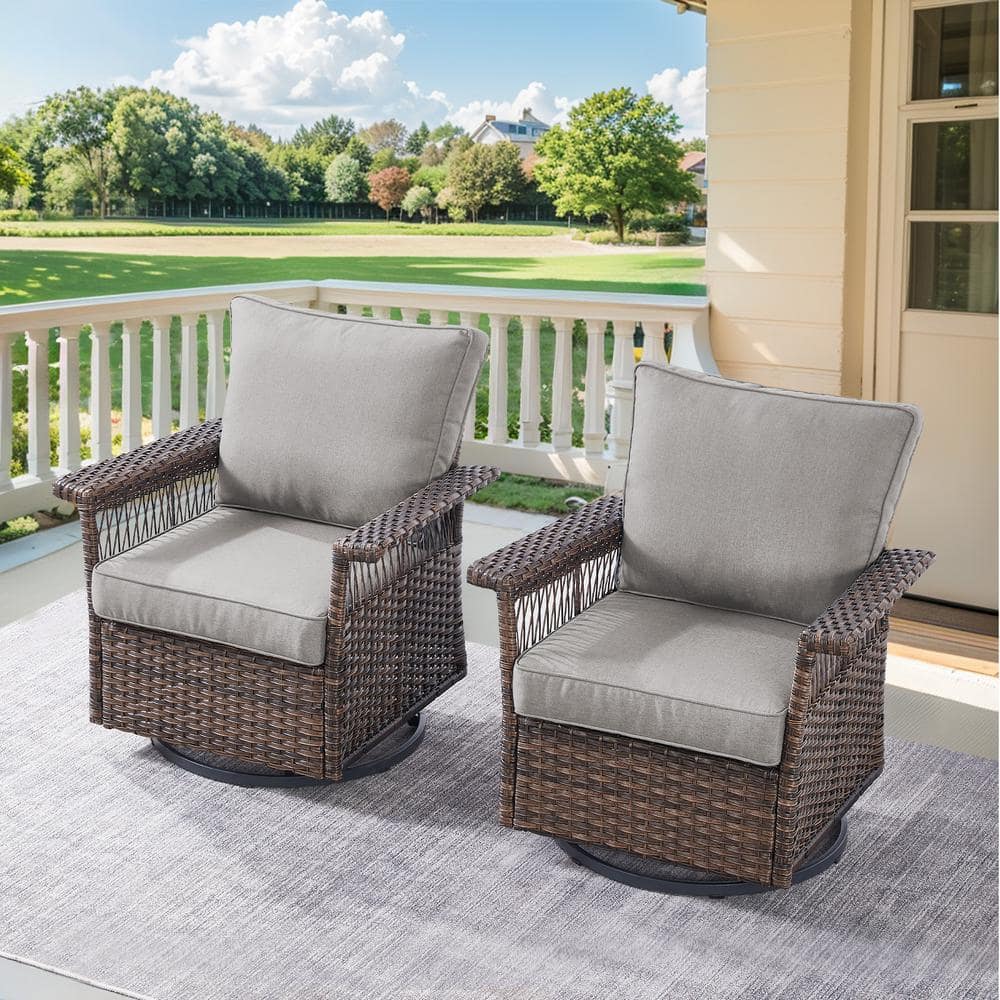 Gymojoy StLouis 2-Person Brown Wicker Outdoor Glider with Gray Cushions ...