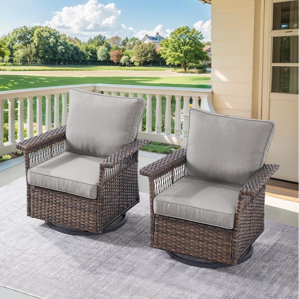 Gymojoy StLouis 2-Person Brown Wicker Outdoor Glider with Gray Cushions ...