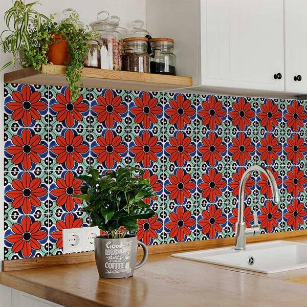 Talavera Wall Stickers By Mi Alma 24pcs Peel & Stick Stencils Ideal For Bathroom & Kitchen Tile Decals (7x7 Inch