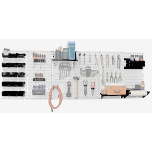 32 in. x 96 in. Metal Pegboard Master Workbench Tool Organizer with White Pegboard and Black Accessories