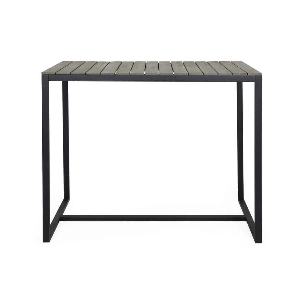 Sleek Gray Acacia Wood & Iron Rectangular Bar Table for 4