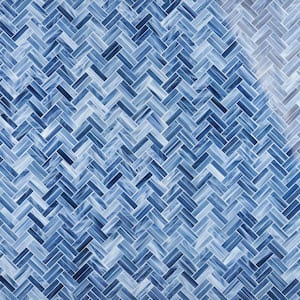 Rococo Herringbone Cloud Blue 13.62 in. x 14.06 in. Polished Glass Wall Tile (1.03 sq. ft./Each)