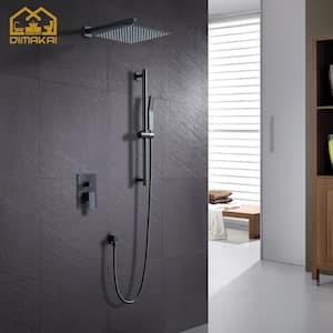 2-Spray Patterns with 1.8 GPM 12 in. Wall Mount Dual Shower Heads in Matte Black(Lifting Bar Included)