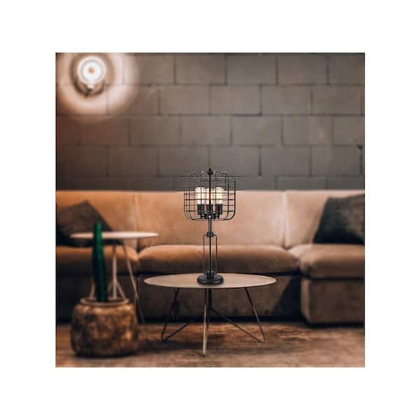 Jushua 26 in. H Black Industrial Wire Cage Table Lamp with Edison
