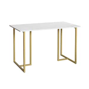 48 in. Rectangular Laminated Marble Writing Desk with Gold Frame