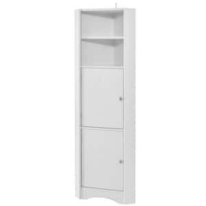 14.57 in. W x 12.8 in. D x 61.02 in. H White Freestanding Corner Linen Cabinet with Doors