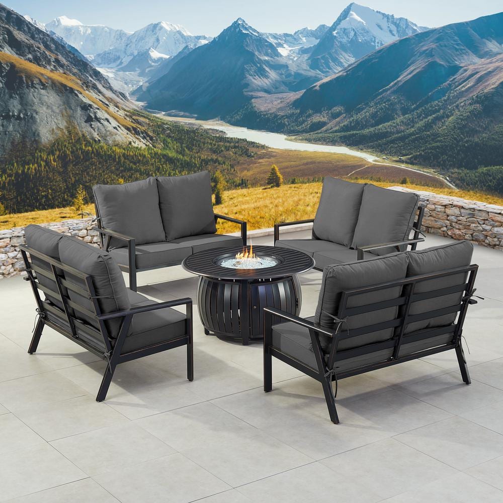 Black 7-Piece Aluminum Patio Fire Pit with 4-Deep Seating Loveseat Black Cushions price history on PriceWatchPro