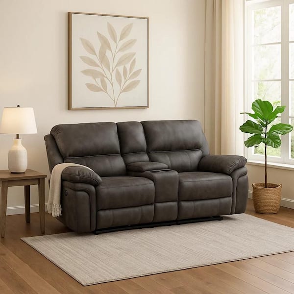 Benjara 79.5 in. Pillow Top Arm Fabric Rectangle Power Recliner Loveseat Sofa in Gray