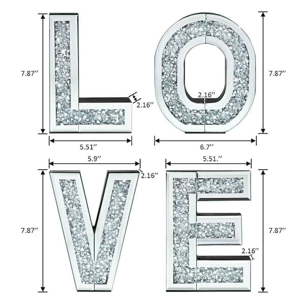 4-Piece Silver in. W x 19.68 51.15 in. H Modern Irregular Glass Framed Decorative Mirror Handmade Letters Wall Decor Set