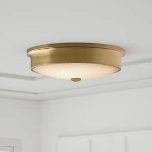 Versailles 15 in. Aged Brass LED Flush Mount Ceiling Light with White Glass Shade