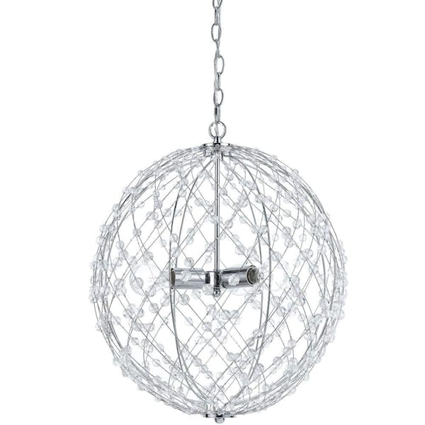 AF Lighting Silver Web 3-Light Polished Chrome Pendant with Plastic Bead Accents