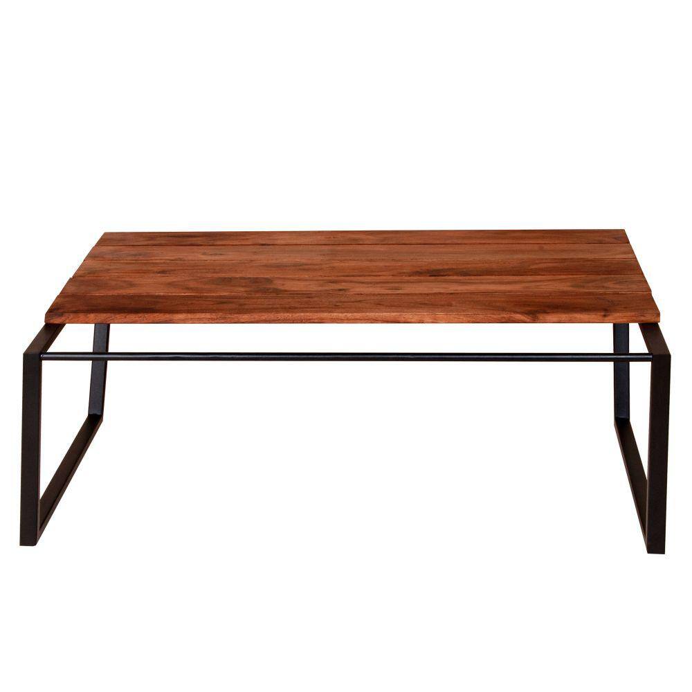 Oak Brown and Black Metal Industrial Lift-Top Coffee Table