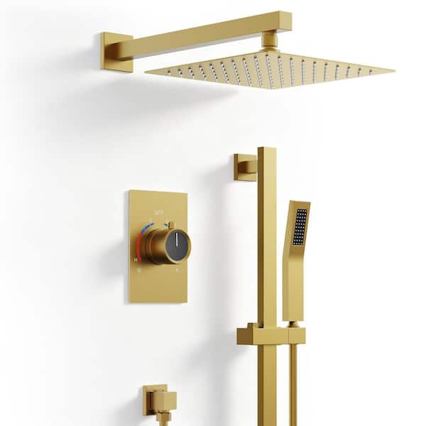 YAWWALK 2-Spray Wall Mount 10 in. Dual Fixed and Handheld Shower