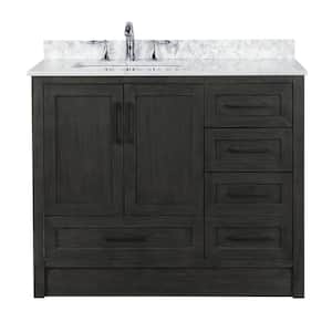 Huntington 42 in. Single Bath Vanity in Weathered Gray with Marble Vanity Top in Carrara White with White Basin