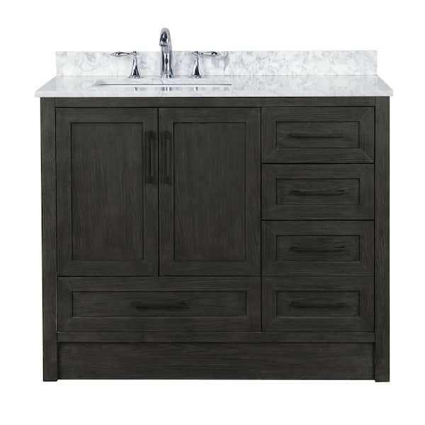 Ari Kitchen and Bath Huntington 42 in. Single Bath Vanity in Weathered Gray with Marble Vanity Top in Carrara White with White Basin