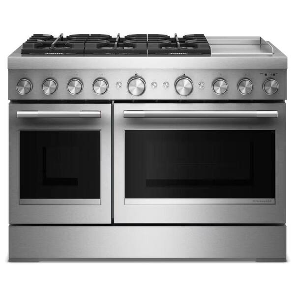 48 in. 6 Burners Freestanding Double Oven Dual Fuel Range in Stainless Steel with Griddle