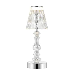 Lillian 12.75 in. Clear/Chrome Bohemian Classic Acrylic Rechargeable Integrated LED Table Lamp