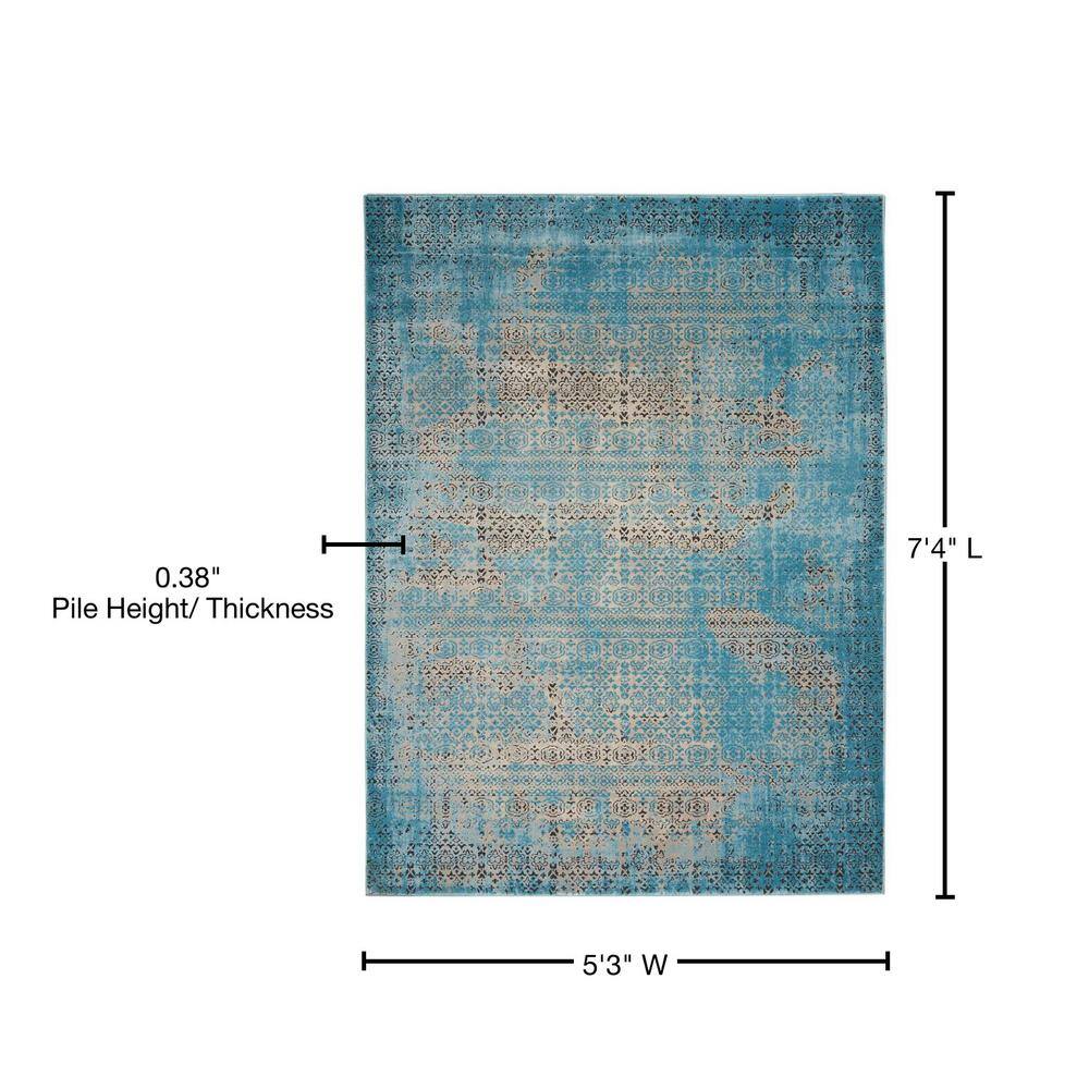 Blue 5' x 7' Stain-Resistant Synthetic Rectangular Area Rug