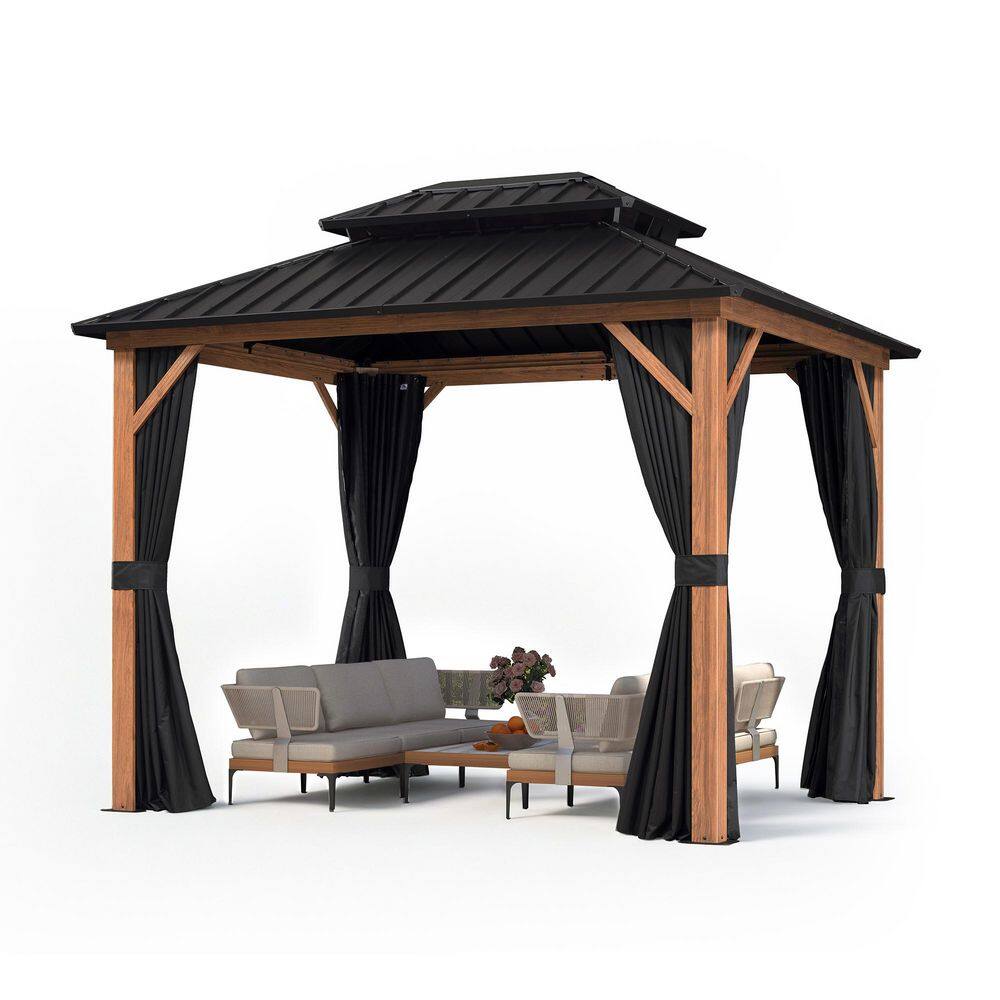 8 ft. x 10 ft. Hardtop Gazebo Outdoor Wood Aluminum Frame Galvanized Steel Double Roof Gazebo with Netting and Curtains price history on PriceWatchPro