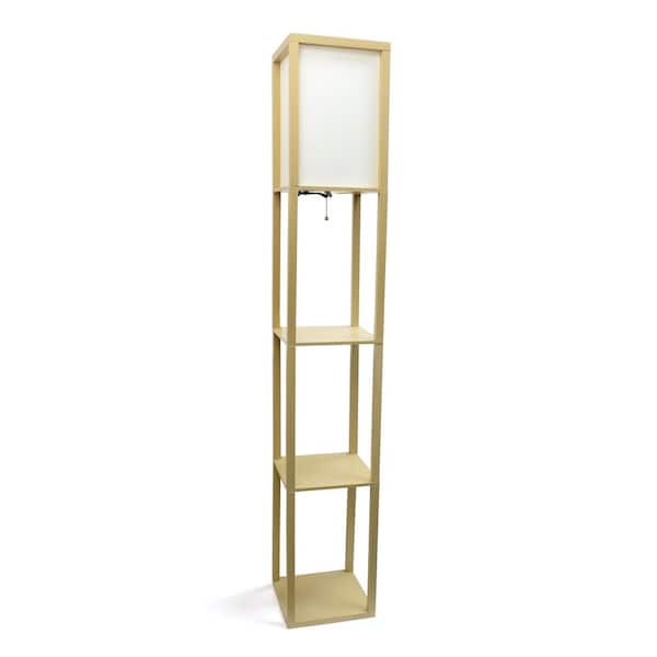 Simple Designs 62.5 in. Tan Floor Lamp Etagere Organizer Storage Shelf with Linen Shade
