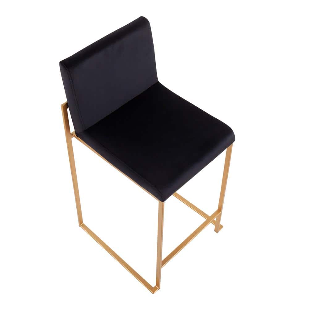 Fuji Gold Steel and Black Velvet High Back Counter Stool - Set of 2