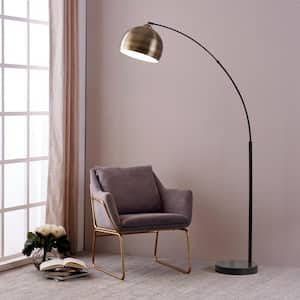 Arquer Arc Floor Lamp with Marble Base, Antique Brass Finished Shade