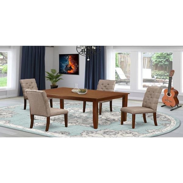 East West Furniture 5-Piece Mahogany Finish Solid Wood Top - Rectangular Dining Room Set with High Back - Seats 4
