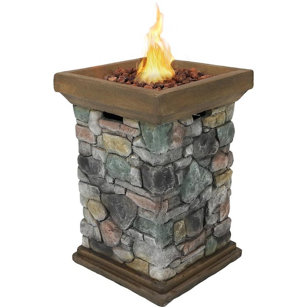 Sunnydaze 30 in. Square Fiberglass Rock Column Design Propane Gas Fire Pit