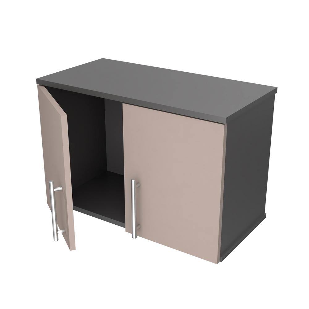 Taupe and Dark Gray Wall Mounted Storage Cabinet with Metal Handles