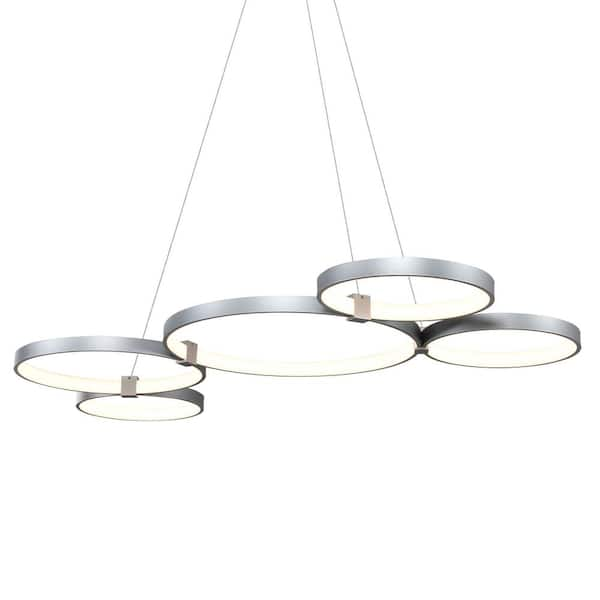 VONN Lighting Capella 80-Watt ETL Certified Integrated LED Silver Chandelier 50 in. Pendant Light with 5 LED Circles