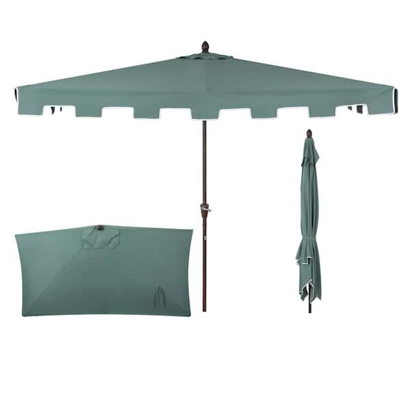 JONATHAN Y Sidney 9 ft. MidCentury Rectangular Half Market Patio Umbrella with Crank, Wind Vent and UV Protection in Green/White