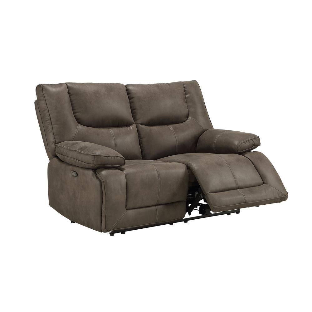 Gray Leather Tufted Power Motion Loveseat with Pillow-Top Arms