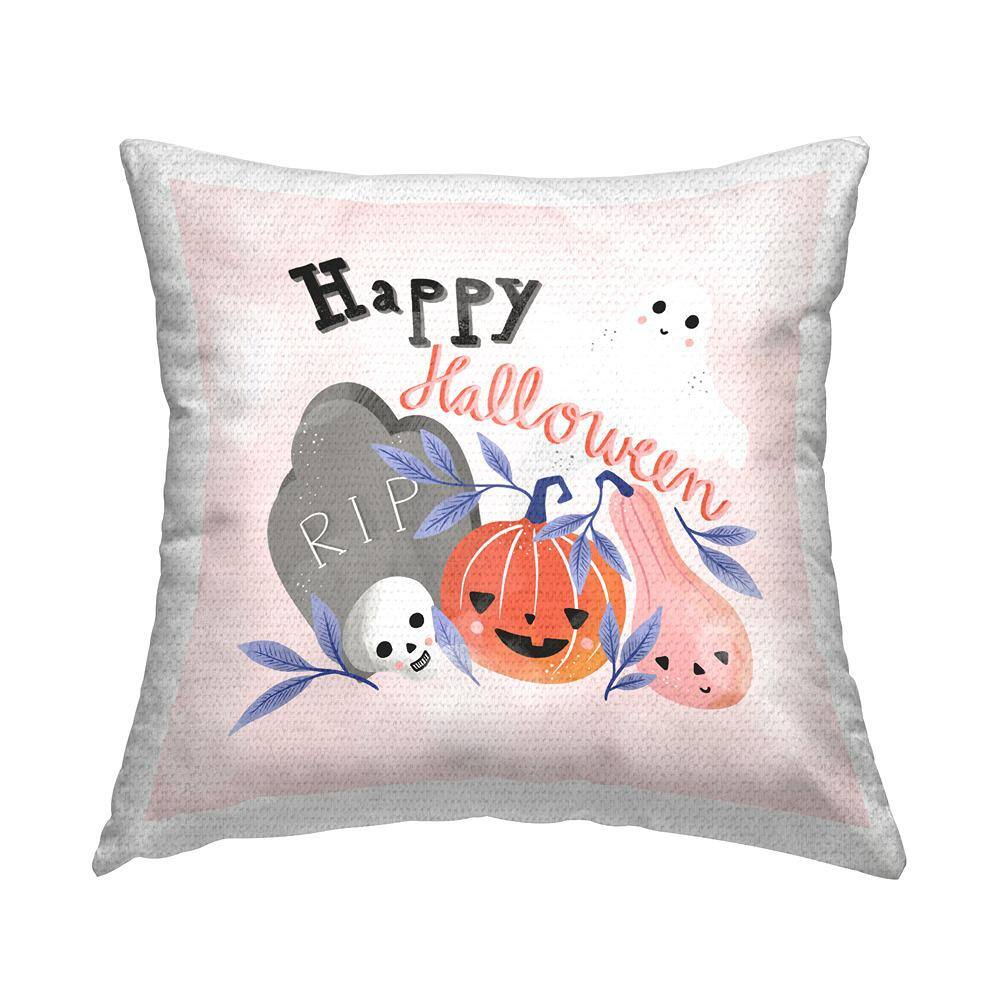 Happy Halloween Smiling Festive Gourds Pink Square Outdoor Throw Pillow price history on PriceWatchPro