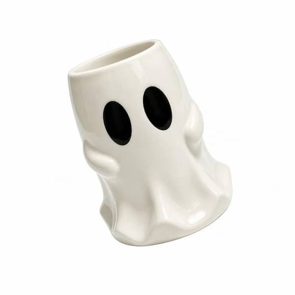 White Cute Halloween Utensils Holder, Ceramic Utensils Crock, Rustic Farmhouse Indoor Kitchen Decorations