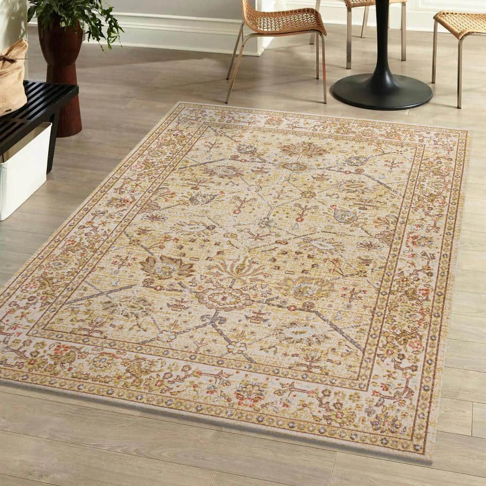 Modern Persian Ivory Floral 8' x 10' Easy-Care Synthetic Rug