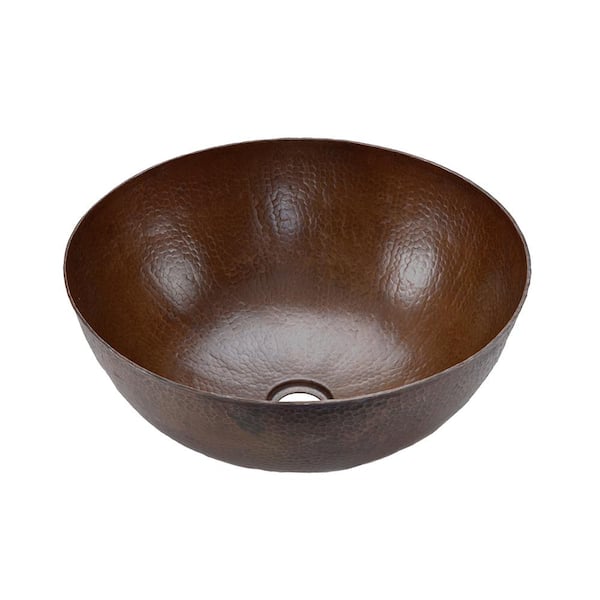 Premier Copper Products Small Round Hammered Copper Vessel Sink in Oil Rubbed Bronze