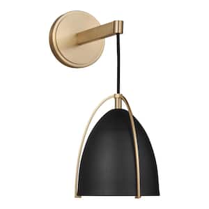 Norman 1-Light Satin Brass Wall Sconce with Midnight Black Steel Shade