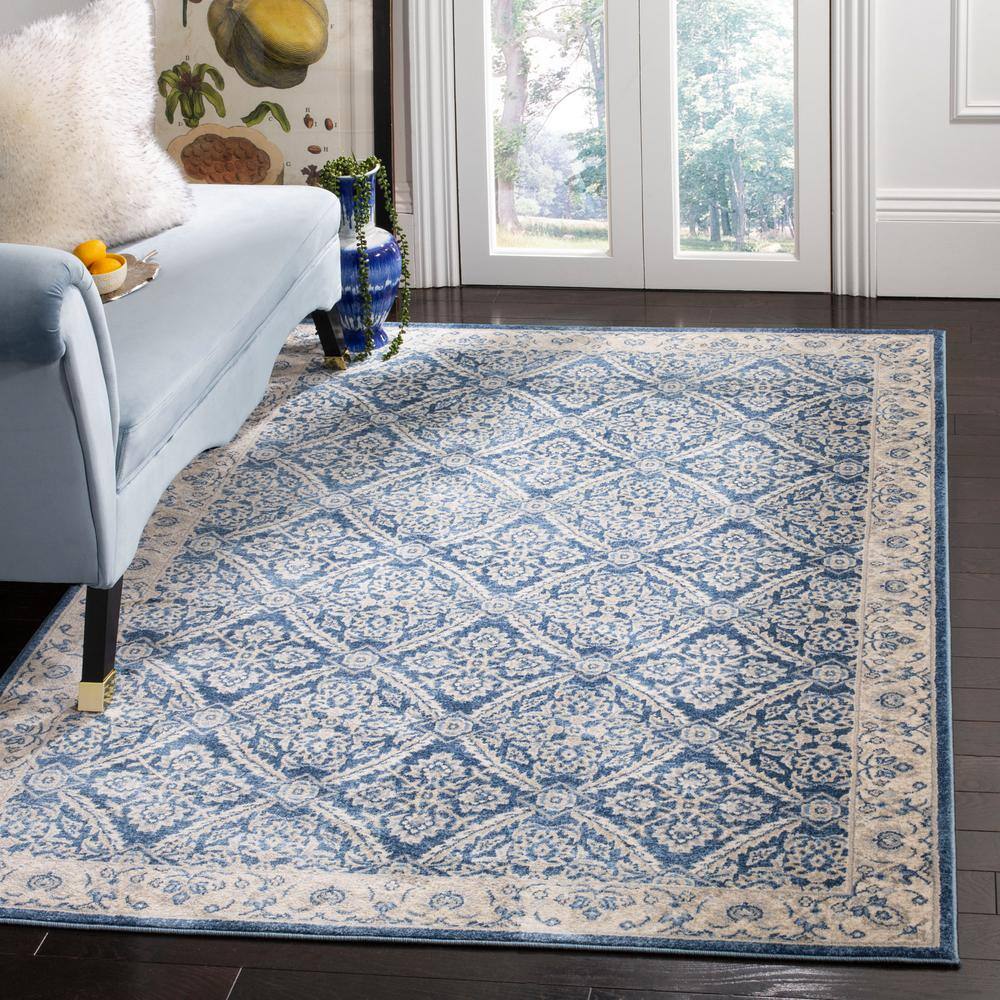 Brentwood Navy and Cream Synthetic Rectangular Area Rug, 3' x 5'