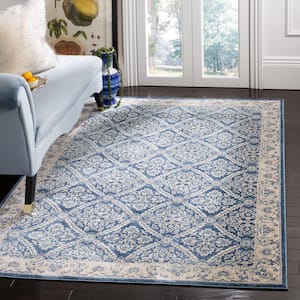 Brentwood Navy/Cream Doormat 3 ft. x 3 ft. Square Floral Border Antique Area Rug