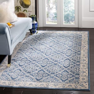 Brentwood Navy/Cream 4 ft. x 6 ft. Antique Floral Border Area Rug