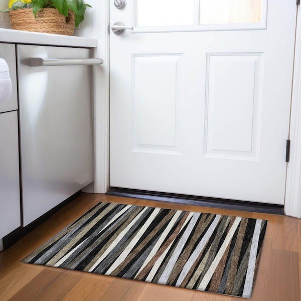 Mayfield Premium Machine Washable Abstract AMF997 Black 2 ft. x 3 ft. Area Rug