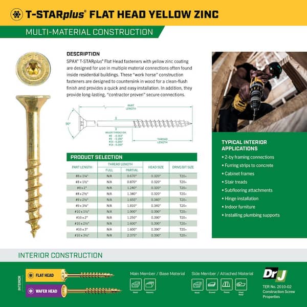 SPAX - #8 x 1-1/2 in. Interior Flat Head Wood Screws Construction Framing Torx T-Star Plus (197 Each) 1 LB Bit Included